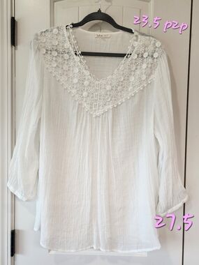 indigo soul White Crochet Yoke Tunic Top